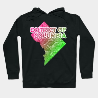 Colorful mandala art map of District of Columbia with text in pink and green Hoodie